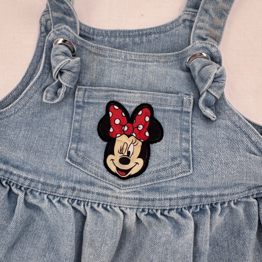 Disney Junior Minnie Mouse Girls Denim Jumper Dress Sz 3T Light Wash Soft Cotton - Picture 2 of 6